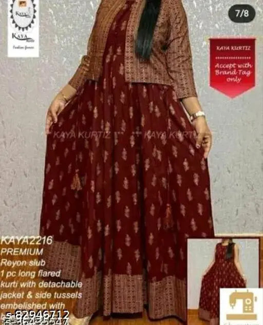 Rayon Jacqueline women's printed long gown kurti and jacket, M-XXXL sizes available for ethnic wear fashion