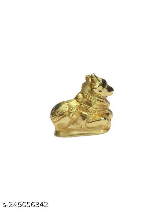 Yellow brass NANDI small size idol, 5x4 cm x 50g, ideal for home office temples and worshiping Maha Dev Nandi Ji