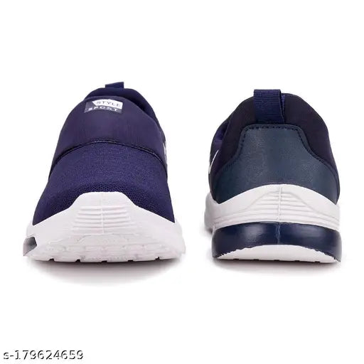 Navy blue kids casual sports shoes with white soles
