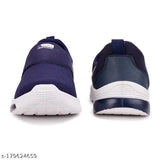 Navy blue kids casual sports shoes with white soles