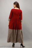 Red rayon anarkali dress with puff sleeves and flared skirt