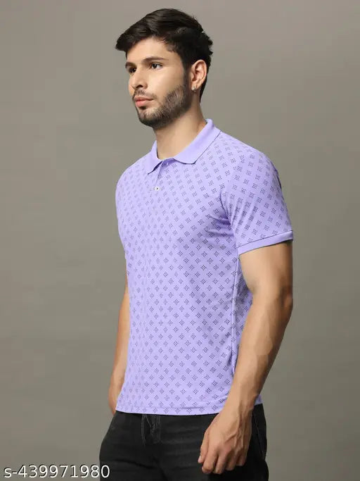Men's printed half sleeves polo neck t-shirt, cotton blend with denim jeans outfit, classic look for casual everyday wear