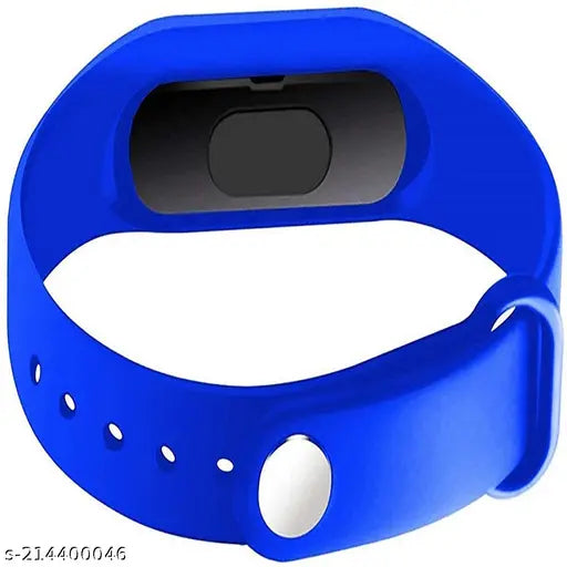 The image displays a blue sports watch with a digital display, designed for children
