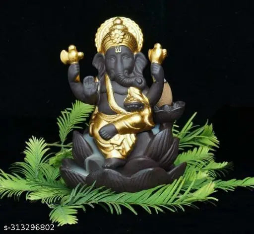 Brown and gold polyresin Ganesh smoke fountain with 10 cones, decorative home showpiece (12cm)