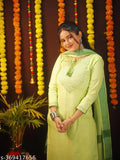 Green and yellow patterned kurta pant set, dupatta included