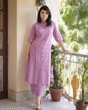 Pink striped embroidered cotton kurti & rayon palazzos set - Indian traditional partywear