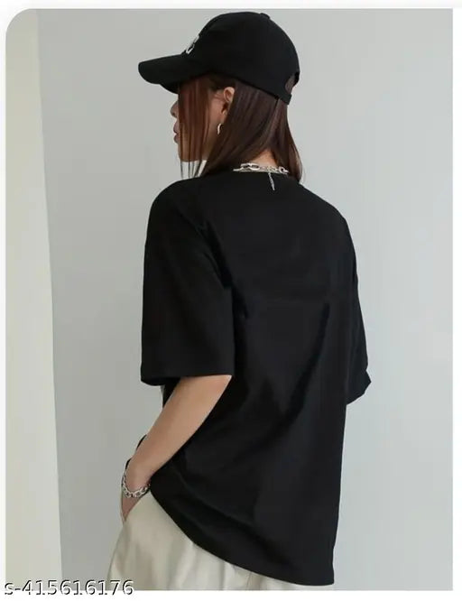 Black oversized cotton T-shirt, short sleeves