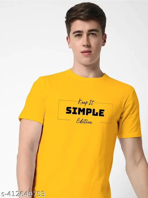 Men's cotton blend round neck T-shirt, printed typography design, soft and breathable jersey material, machine washable for lasting color