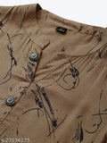 Brown rayon kurta palazzo set, printed calf-length, straight fit, Mandarin collar, regular sleeves