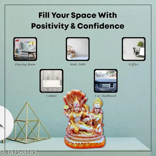 Resin Vishnu Laxmi Ji statue on Sheshnag, Indian home decor idol (12x12x9 cm)