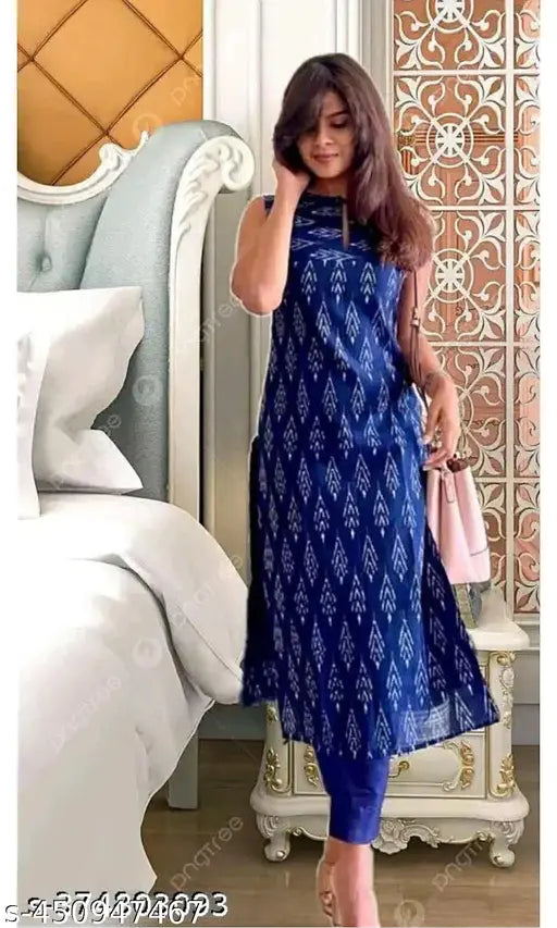 Sleeveless, navy blue, women's kurti