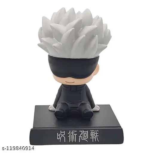 Limited edition Satoru Gojo action figure in plastic, collectible bobblehead with mobile holder for car dash, office desk, or study table