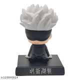 Limited edition Satoru Gojo action figure in plastic, collectible bobblehead with mobile holder for car dash, office desk, or study table