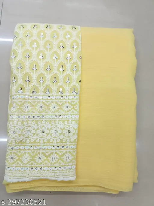 Yellow cotton unstitched fabric, beige material