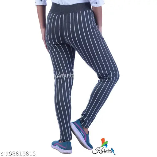 Striped cotton blend jeggings for women, recycled hosey cotton waste material, trendy and comfortable, size 26-FreeSize, made in India