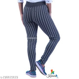 Striped cotton blend jeggings for women, recycled hosey cotton waste material, trendy and comfortable, size 26-FreeSize, made in India