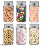 Transparent glass jars with stainless steel lid, perfect for storing snacks, spices, and dry fruits.