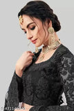 Black net thread embroidered Lehenga set - semi-stitched, featuring intricate designs on choli and dupatta, originating from India