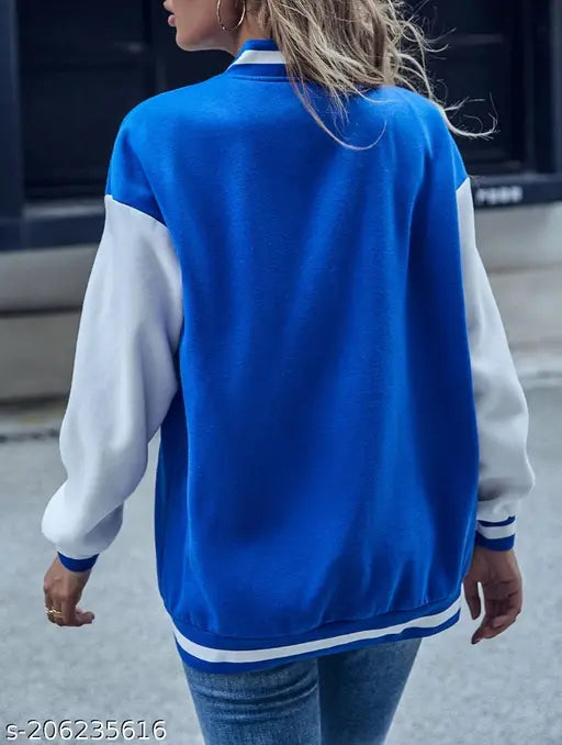 Royal blue Hustle Bustle varsity jacket in cottonblend fabric, lightweight and breathable with covered elastication at cuffs and hem, perfect for casual wear or sports