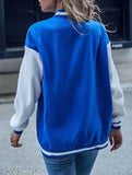 Royal blue Hustle Bustle varsity jacket in cottonblend fabric, lightweight and breathable with covered elastication at cuffs and hem, perfect for casual wear or sports