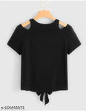 Black lycra shoulder cut crop top with butterfly print for women's fashion, trendy and stylish apparel
