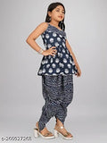Printed cotton anarkali dhoti set with dupatta for kids girls, vibrant Indian summer fashion