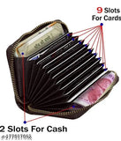 Light brown leather 9-slot vertical credit debit card holder wallet with zipper coin purse and ID pocket for men and women
