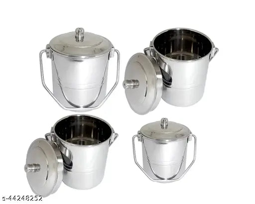 Metal jars with handles, set of three
