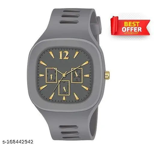 Square dial, smooth silicone strap, analog watch with multiple dials, boys' stylish designer watch by ADDI