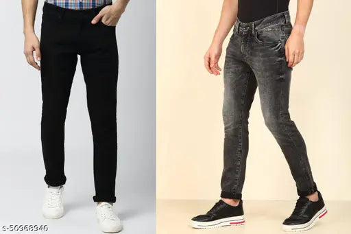 Black and grey denim men's jeans - elegant modern design from India (size 28 or 30 waist x 40 inch length)