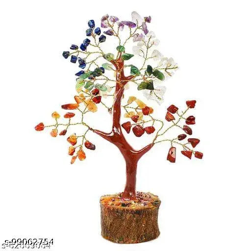 Handcrafted Swara Agate 7 Chakra Crystal Stone Tree (Height: 6 inches), featuring Amethyst, Carnelian, Yellow Jade, Green Aventurine, Lapis Lazuli, Clear Crystal, & Red Jasper for Vastu and healing purposes. Improves intellect, creativity, and emotional balance. Ideal gift for home decor or office table. Made in India