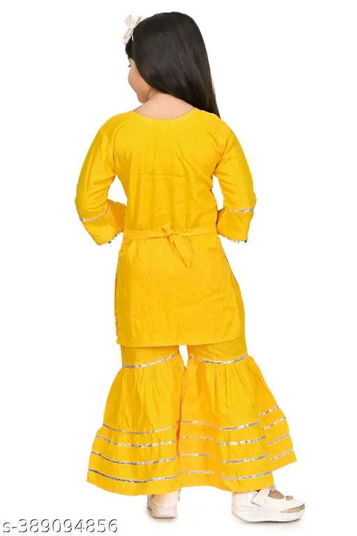 kids rayon A-line sharara set with embellished sleeves, vibrant Indian attire for 0-11 years old