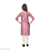 Chanderi cotton embroidered kurti set with leggings, A-line silhouette for girls aged 4-16, India origin