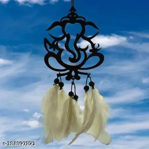 Indian dream catcher featuring Lord Ganpati Bappa, wooden and beaded for car dashboard and home decor