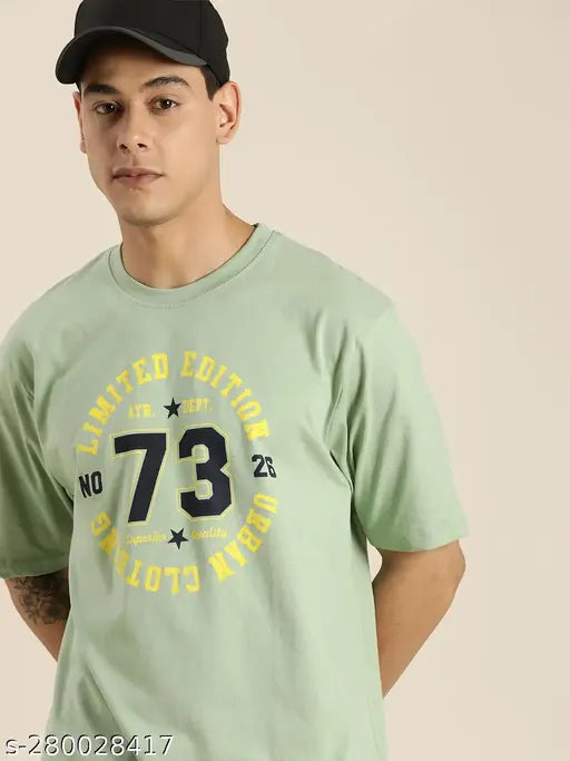 Green cotton round-neck typography t-shirt for men, difference of opinion design, oversized fit, perfect with denim - Made in India