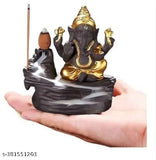 Handcrafted polyresin Ganesha showpiece with 30 backflow incense cones, ideal for home decor and gifting. Indian artisan-made DOPIN incense burner creates a smoky waterfall effect