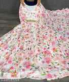 Georgette printed maxi dress for women, long-sleeved, size S-XXL, Indian origin