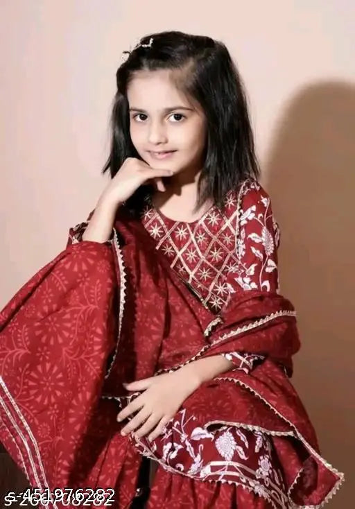 Rayon kids set, embroidered kurta with dupatta and bottomwear in various sizes (5-12 years)