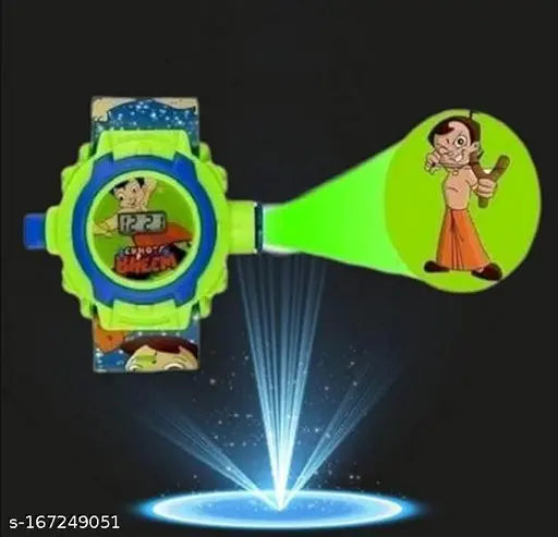 Chota Bheem Doraemon digital display projector cartoon watch for kids, black and blue with multiple functions