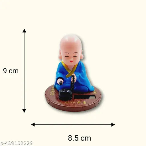 Solar powered, blue round base Gautam Buddha statue, hand sitting design for home & office, wealth & prosperity decor