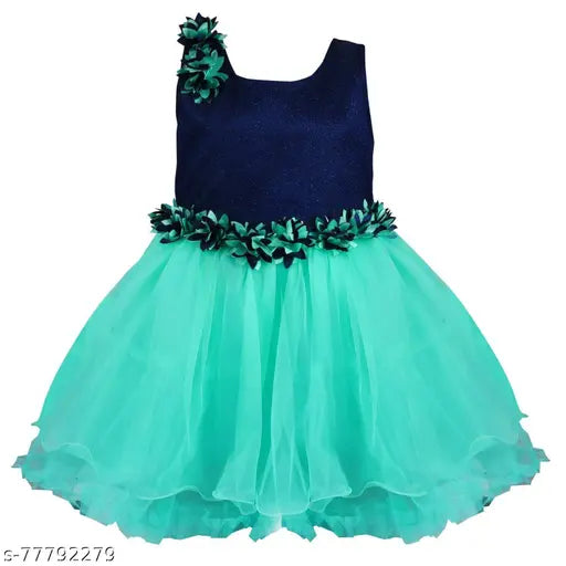 Girls solid satin net frock, Indian-made, sleeveless, for various occasions