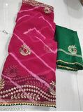 Green and red peacock embroidery sari with matching skirt