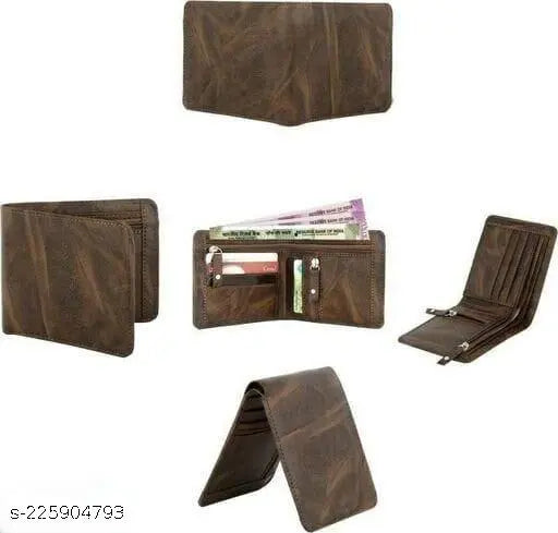 Brown faux leather men's wallet, multi-card slot with 2 zip pockets, elegant handcrafted design from FANCY HANDCRAFTED