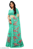Soft net Bollywood-inspired party saree with floral embroidery and unstitched silk blouse, free size