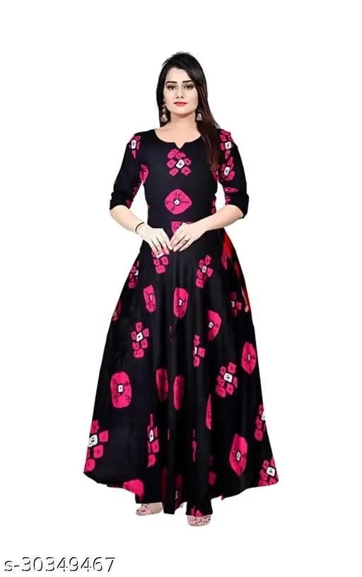 Black, floral print kameez with long sleeves