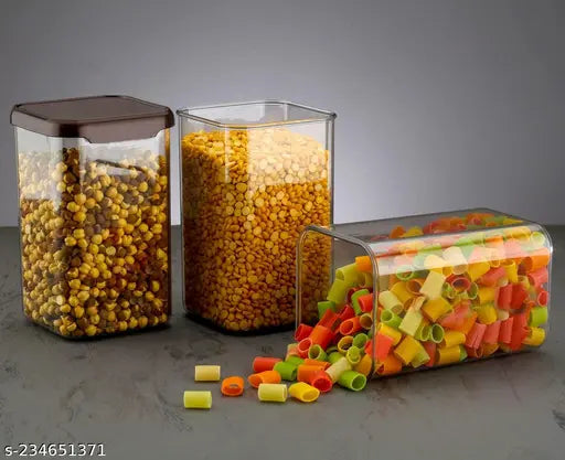 Airtight plastic square container set for kitchen storage, 1100 ml, set of 12 brown