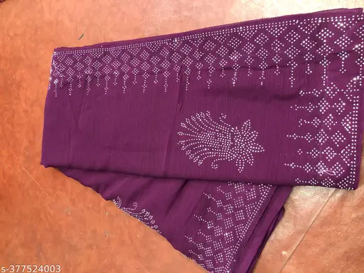 Purple saree with matching blouse, intricate hotfix diamond work
