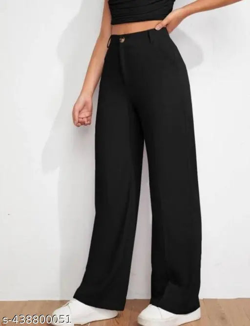 Women's black cotton blend regular fit plazo pants