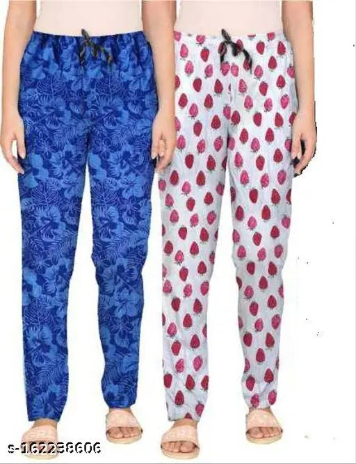Blue and pink soft cotton nightwear pajamas, lower waist, comfortable fit, women's fashion trendz