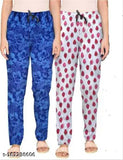 Blue and pink soft cotton nightwear pajamas, lower waist, comfortable fit, women's fashion trendz